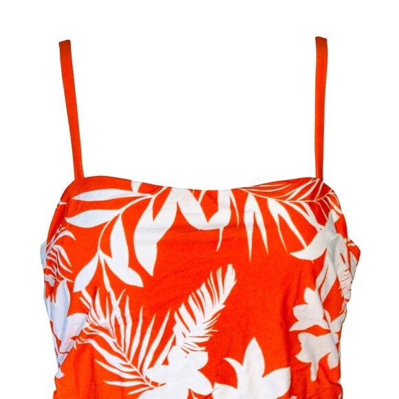 Cupshe Tropical Print Ruched One-Piece Swimsuit L Orange White Adjustable Straps - Picture 2 of 10